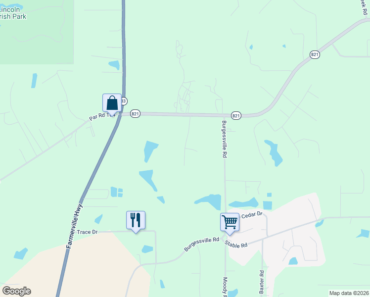 map of restaurants, bars, coffee shops, grocery stores, and more near 100 Marlou Circle in Ruston