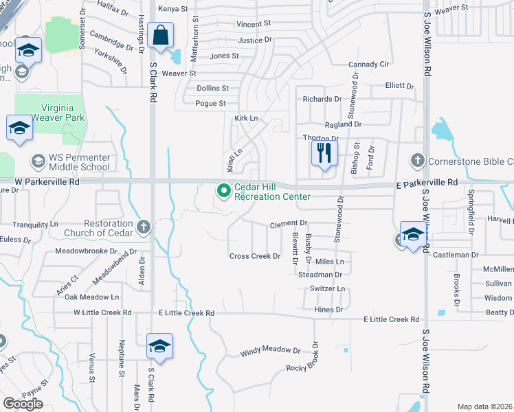 map of restaurants, bars, coffee shops, grocery stores, and more near 6 South Highland Drive in Cedar Hill