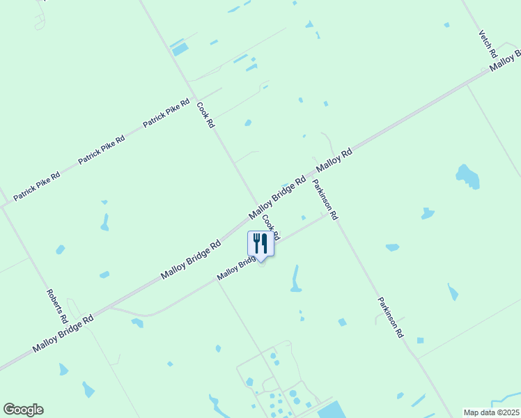 map of restaurants, bars, coffee shops, grocery stores, and more near 1601 Malloy Bridge Road in Ferris