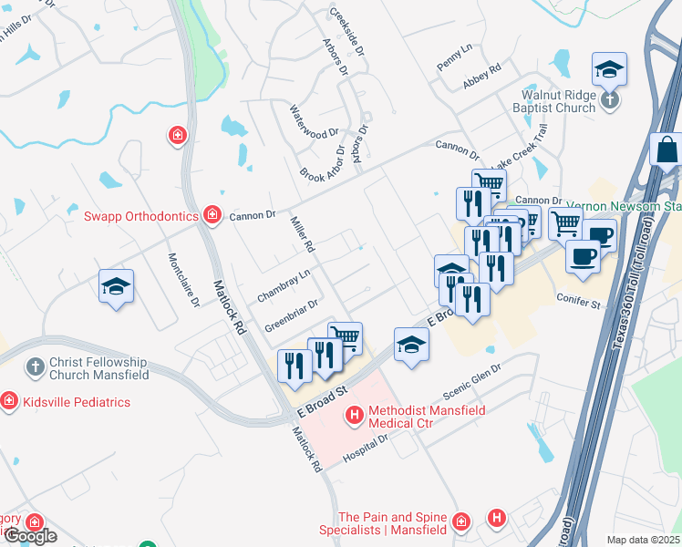 map of restaurants, bars, coffee shops, grocery stores, and more near 2703 Ursula Court in Mansfield