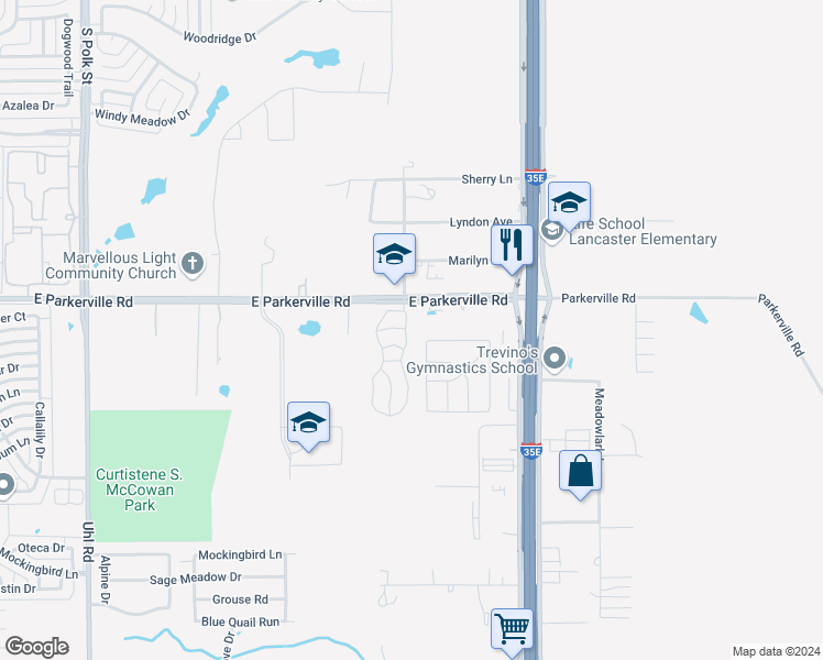 map of restaurants, bars, coffee shops, grocery stores, and more near 911 Cardinal Drive in DeSoto