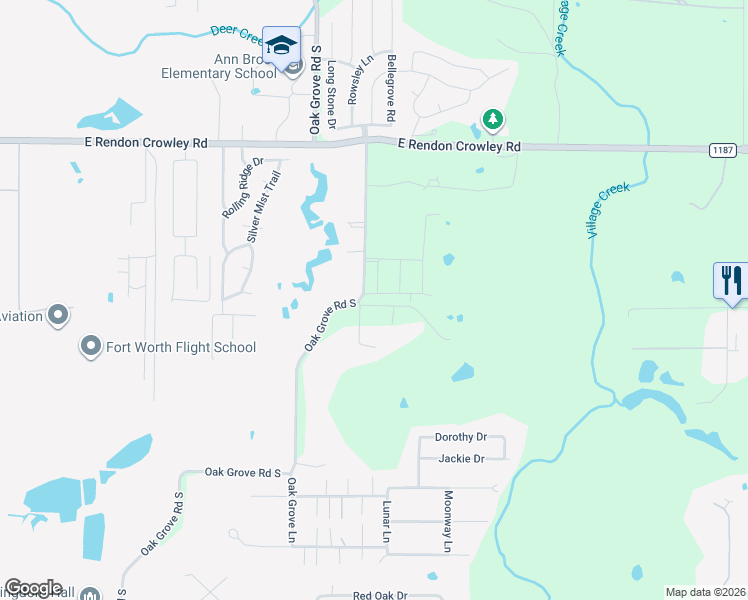 map of restaurants, bars, coffee shops, grocery stores, and more near 1608 Barrel Oak Drive in Burleson