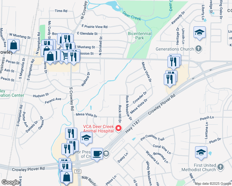 map of restaurants, bars, coffee shops, grocery stores, and more near 818 La Sierra Drive in Crowley