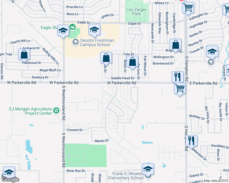 map of restaurants, bars, coffee shops, grocery stores, and more near 913 Wentwood Drive in DeSoto
