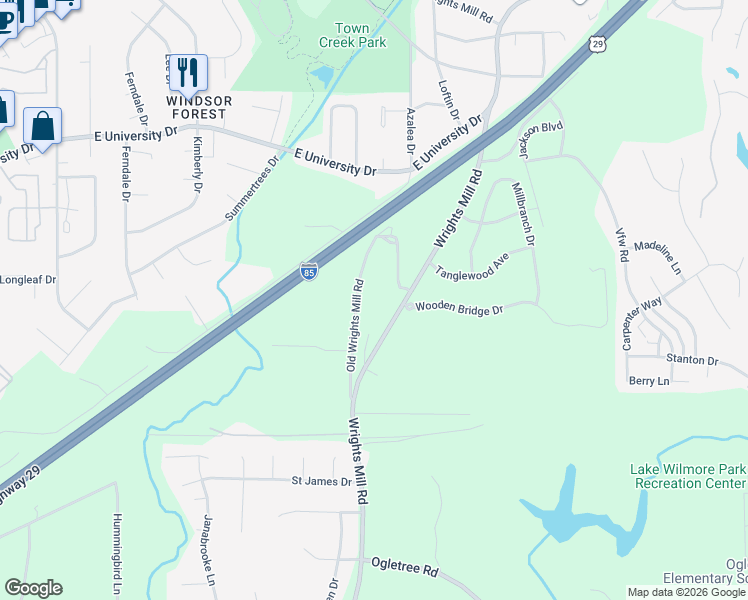 map of restaurants, bars, coffee shops, grocery stores, and more near 1752 Wrights Mill Road in Auburn
