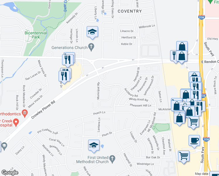 map of restaurants, bars, coffee shops, grocery stores, and more near 1998 East Main Street in Crowley