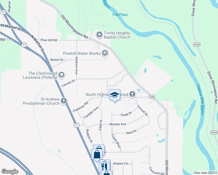 map of restaurants, bars, coffee shops, grocery stores, and more near 4000 Swim Club Lane in Shreveport