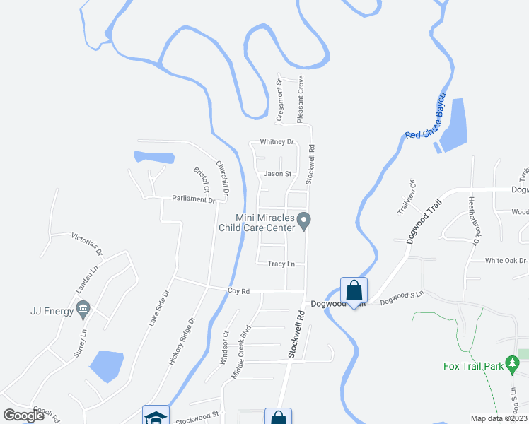 map of restaurants, bars, coffee shops, grocery stores, and more near 6002 Running Brook Lane in Bossier City