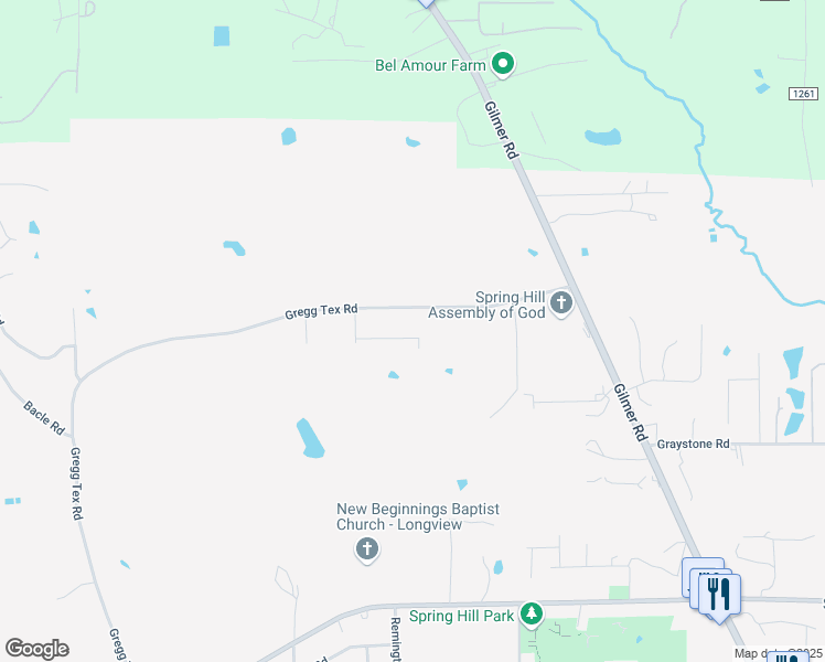 map of restaurants, bars, coffee shops, grocery stores, and more near 4403 Red Oak Trail in Longview