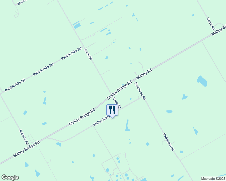 map of restaurants, bars, coffee shops, grocery stores, and more near 1601 Malloy Bridge Road in Ferris