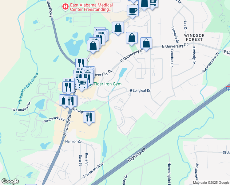 map of restaurants, bars, coffee shops, grocery stores, and more near 1753 Lois Ln in Auburn
