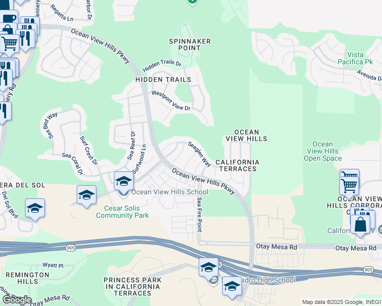 map of restaurants, bars, coffee shops, grocery stores, and more near 1210 Jade Cove Court in San Diego