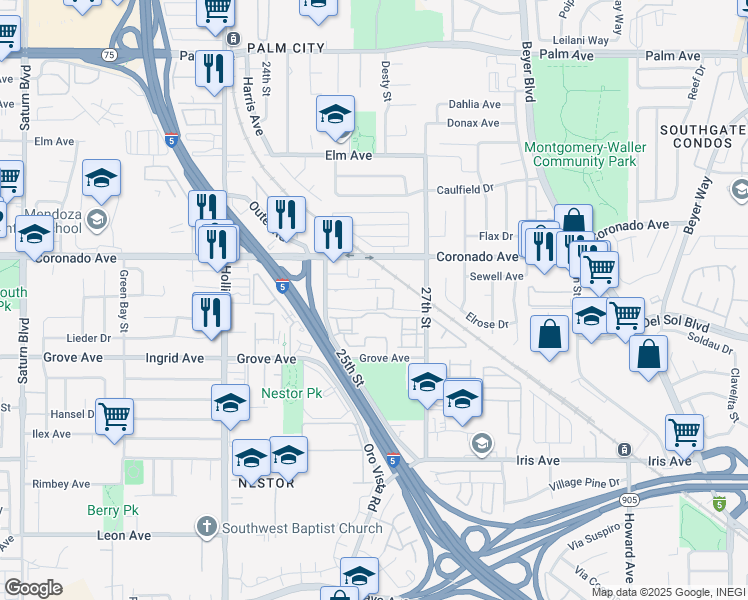 map of restaurants, bars, coffee shops, grocery stores, and more near 1151 25th Street in San Diego