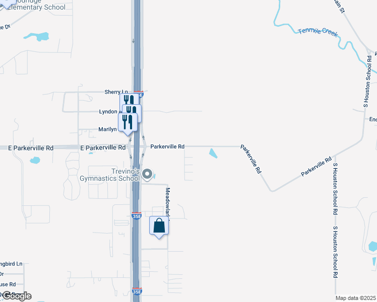 map of restaurants, bars, coffee shops, grocery stores, and more near 3130 Parkerville Road in Lancaster