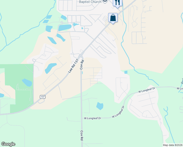 map of restaurants, bars, coffee shops, grocery stores, and more near 1754-1868 Cox Road in Auburn