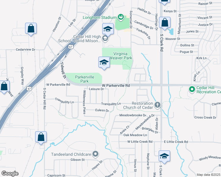 map of restaurants, bars, coffee shops, grocery stores, and more near 803 Burney Court in Cedar Hill