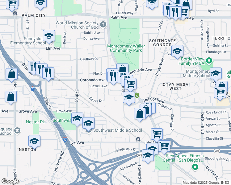 map of restaurants, bars, coffee shops, grocery stores, and more near 2939 Coronado Avenue in San Diego