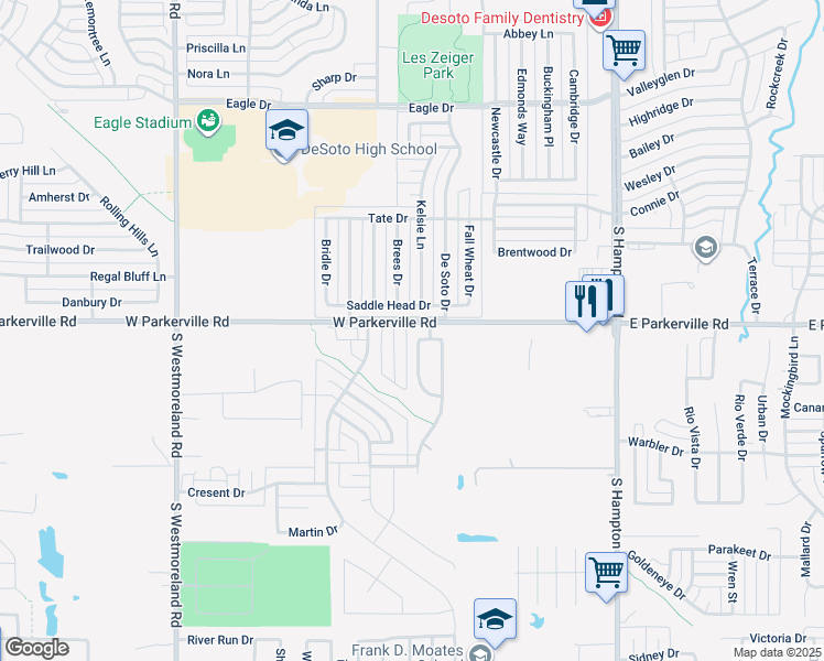 map of restaurants, bars, coffee shops, grocery stores, and more near 431 Parker Drive in DeSoto