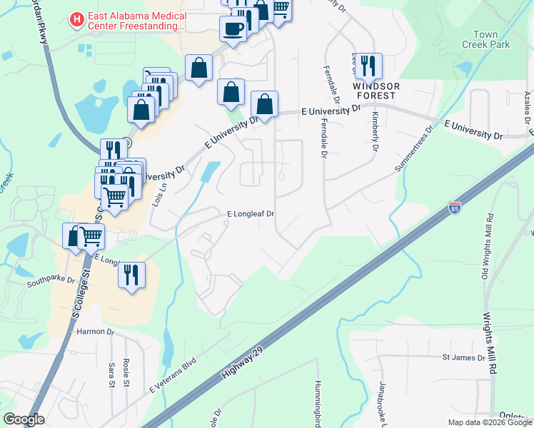 map of restaurants, bars, coffee shops, grocery stores, and more near 1477 Cloverbrook Circle in Auburn