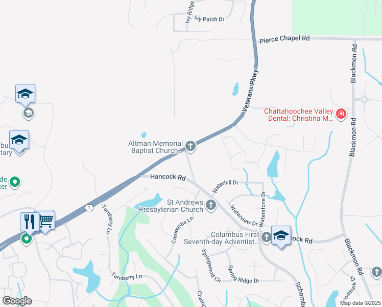 map of restaurants, bars, coffee shops, grocery stores, and more near 8960 Veterans Parkway in Columbus