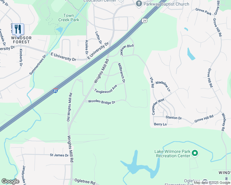 map of restaurants, bars, coffee shops, grocery stores, and more near 746 Tanglewood Avenue in Auburn