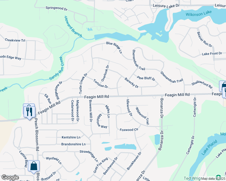 map of restaurants, bars, coffee shops, grocery stores, and more near 214 Tortoise Drive in Warner Robins