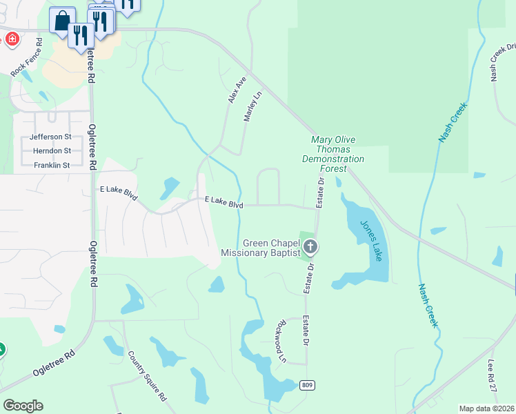 map of restaurants, bars, coffee shops, grocery stores, and more near 98 East Lake Boulevard in Auburn