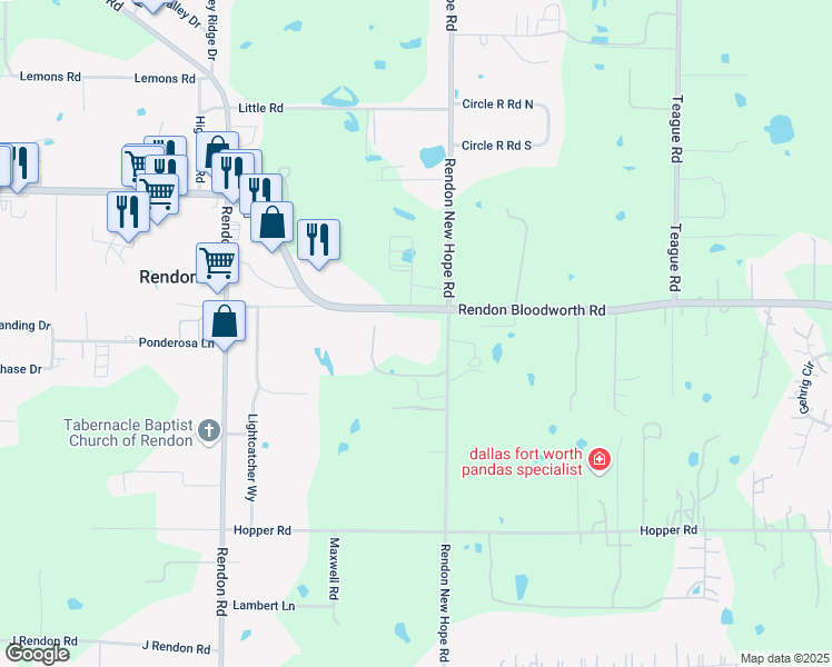 map of restaurants, bars, coffee shops, grocery stores, and more near 5840 Rendon Bloodworth Road in Fort Worth
