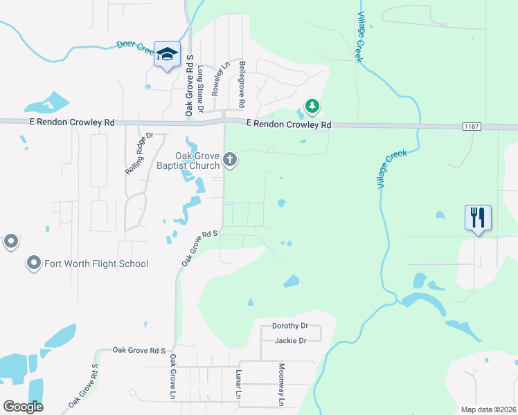 map of restaurants, bars, coffee shops, grocery stores, and more near 12400 Cedar Knoll Drive in Burleson
