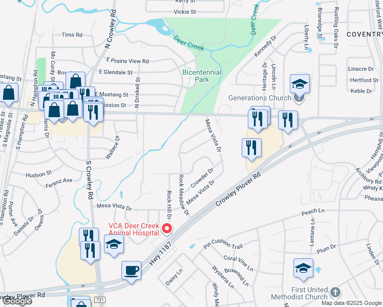 map of restaurants, bars, coffee shops, grocery stores, and more near 412 San Lucas Drive in Crowley