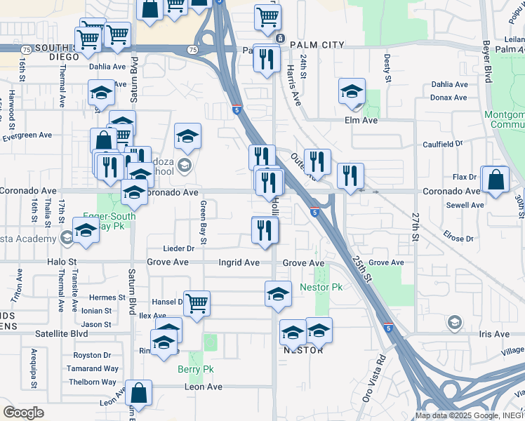 map of restaurants, bars, coffee shops, grocery stores, and more near 1130 22nd Street in San Diego