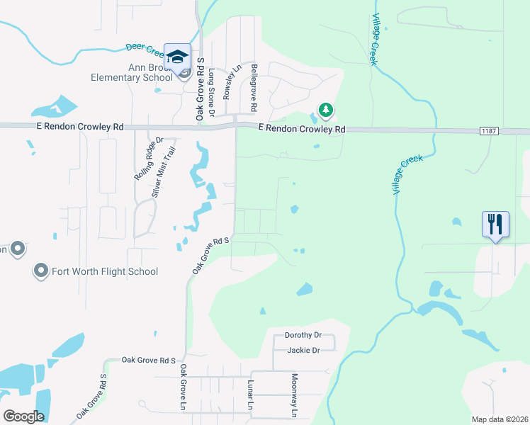 map of restaurants, bars, coffee shops, grocery stores, and more near 12400 Cedar Knoll Drive in Burleson