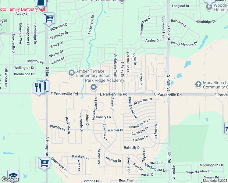 map of restaurants, bars, coffee shops, grocery stores, and more near 840 Andalusia Trail in DeSoto
