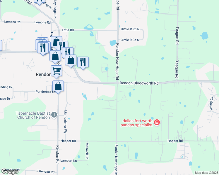 map of restaurants, bars, coffee shops, grocery stores, and more near 5840 Rendon Bloodworth Road in Fort Worth