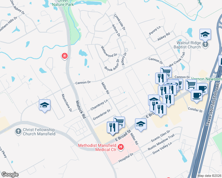 map of restaurants, bars, coffee shops, grocery stores, and more near 380 Colby Drive in Mansfield