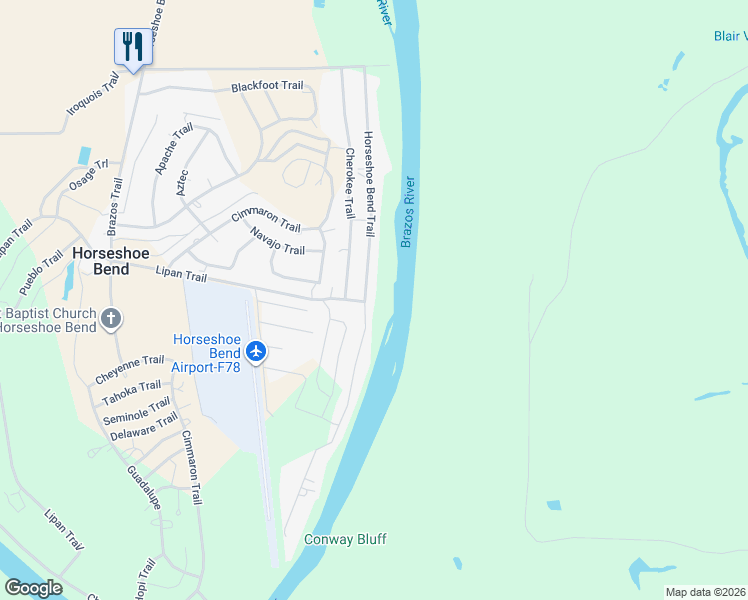 map of restaurants, bars, coffee shops, grocery stores, and more near 7101 Horseshoe Bend Trail in Weatherford
