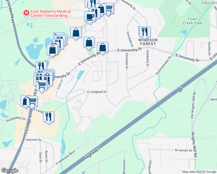 map of restaurants, bars, coffee shops, grocery stores, and more near 1477 Cloverbrook Circle in Auburn