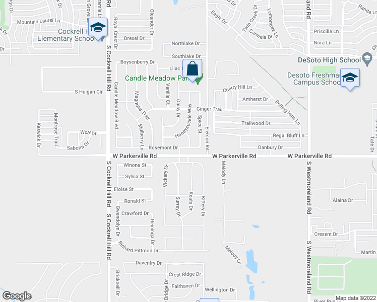 map of restaurants, bars, coffee shops, grocery stores, and more near 1016 Rosemont Drive in DeSoto