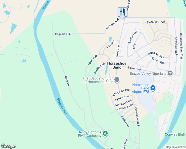 map of restaurants, bars, coffee shops, grocery stores, and more near 348 Pueblo Trail in Weatherford