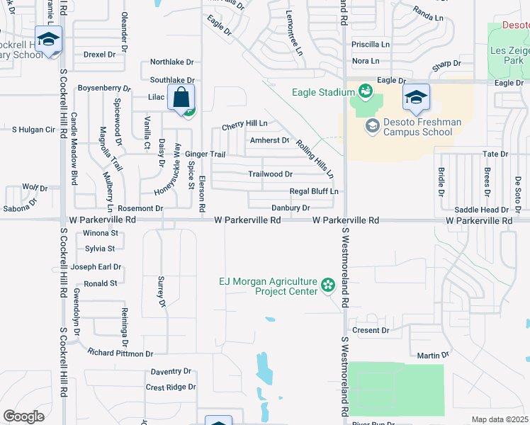 map of restaurants, bars, coffee shops, grocery stores, and more near 24 Danbury Drive in DeSoto