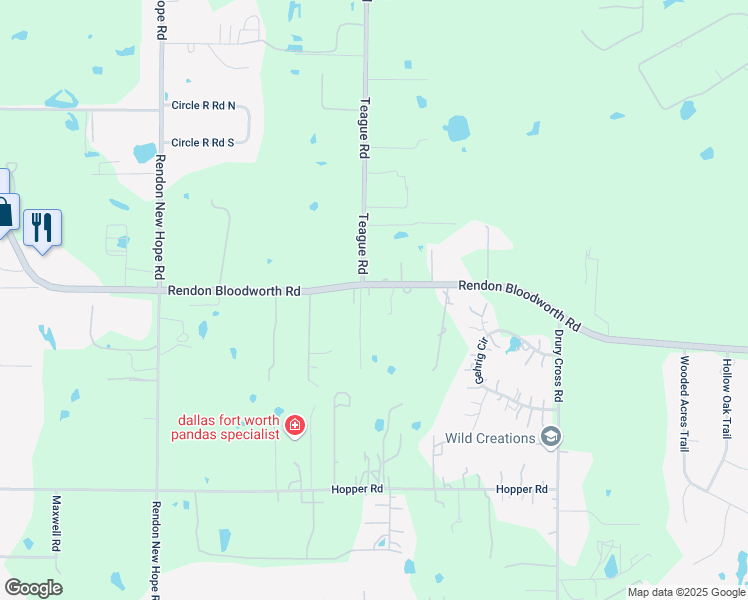 map of restaurants, bars, coffee shops, grocery stores, and more near 6380 Rendon Bloodworth Road in Fort Worth
