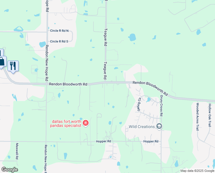 map of restaurants, bars, coffee shops, grocery stores, and more near 6380 Rendon Bloodworth Road in Fort Worth