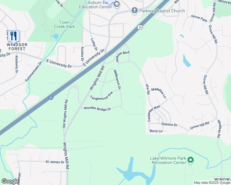 map of restaurants, bars, coffee shops, grocery stores, and more near 746 Tanglewood Avenue in Auburn