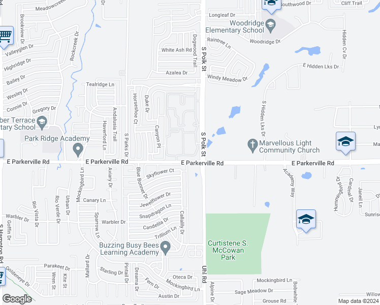 map of restaurants, bars, coffee shops, grocery stores, and more near 841 South Polk Street in DeSoto