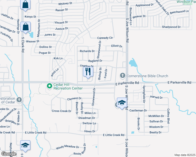 map of restaurants, bars, coffee shops, grocery stores, and more near 720 Bishop Street in Cedar Hill