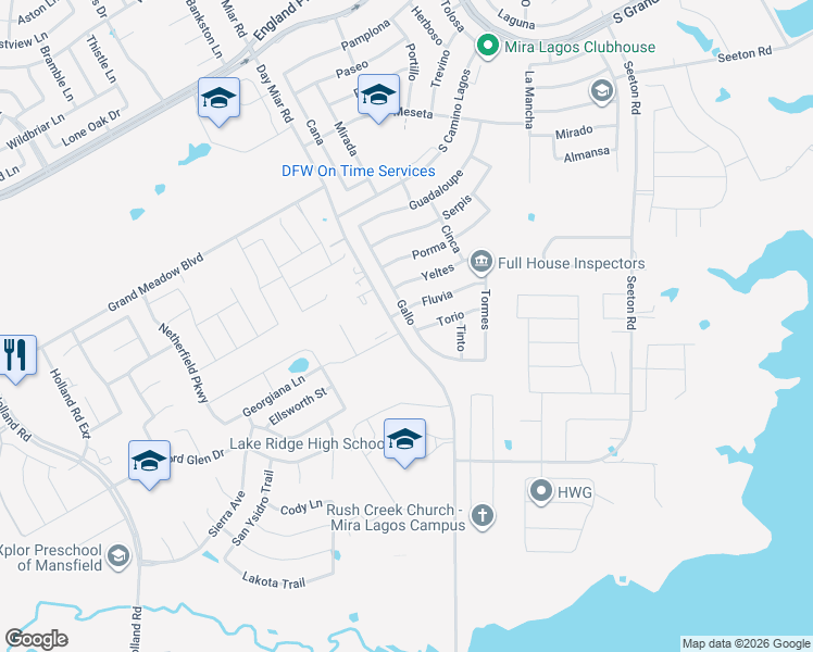 map of restaurants, bars, coffee shops, grocery stores, and more near 7411 Gallo in Grand Prairie