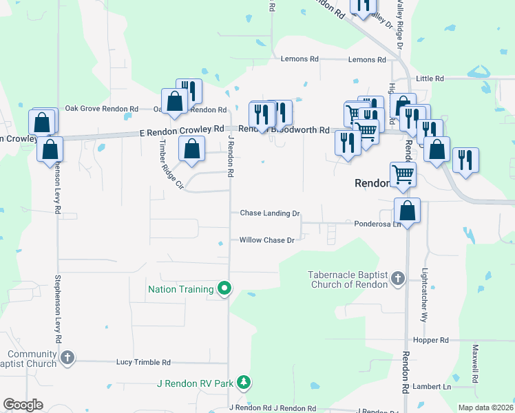 map of restaurants, bars, coffee shops, grocery stores, and more near 5117 Chase Landing Drive in Burleson