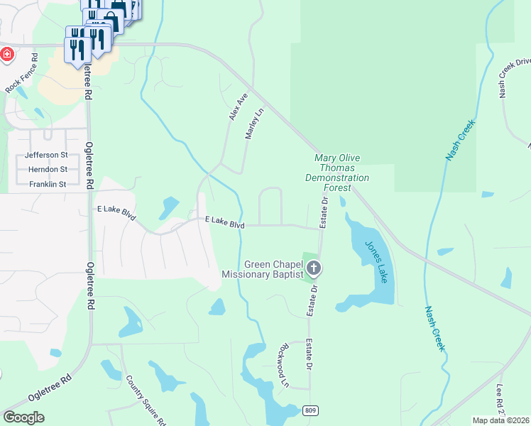 map of restaurants, bars, coffee shops, grocery stores, and more near 98 East Lake Boulevard in Auburn