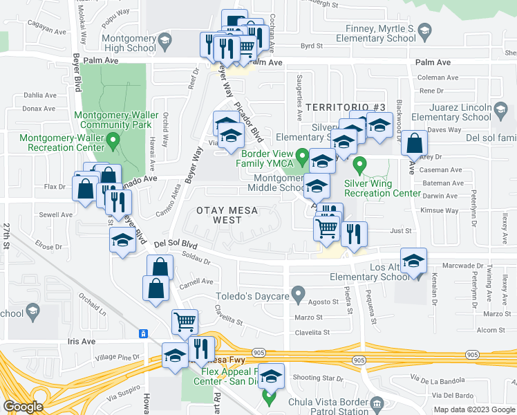map of restaurants, bars, coffee shops, grocery stores, and more near Don Court in San Diego