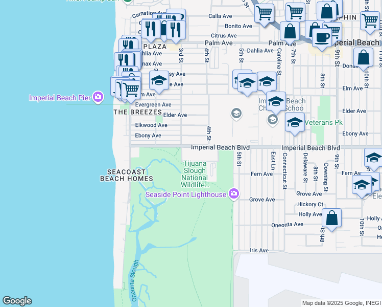 map of restaurants, bars, coffee shops, grocery stores, and more near 333 Imperial Beach Boulevard in Imperial Beach